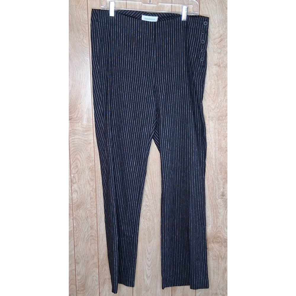 Ladies Sundance Sierra Linen Cotton Blend Pinstripe Black Pant Side Button 10